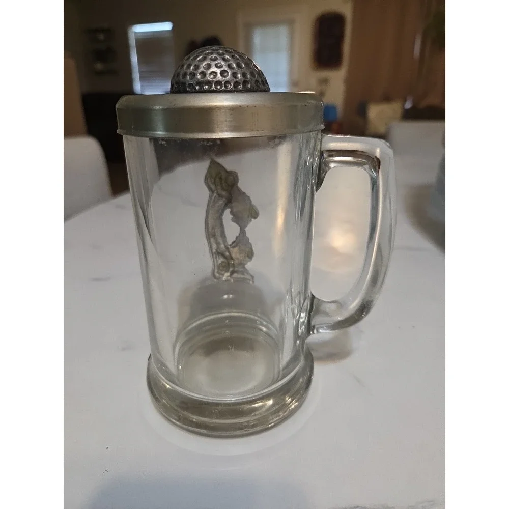 Golfers Glass And Metal 19th Hole Beverage Mug With Metal Top And Pewter Accents